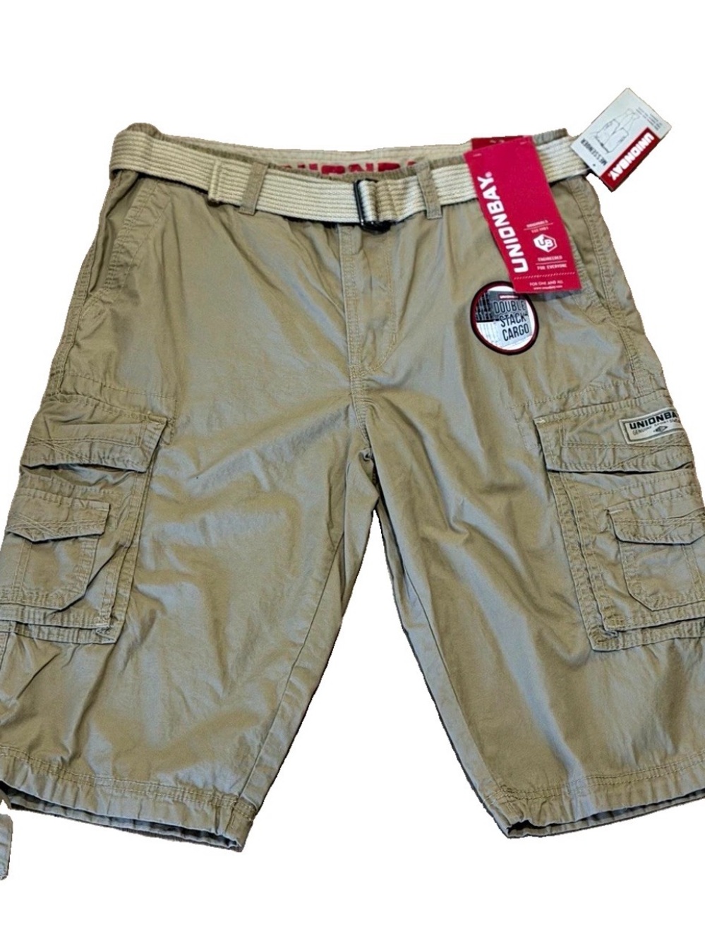 UNIONBAY Men's Khaki Cargo Shorts with Web Belt